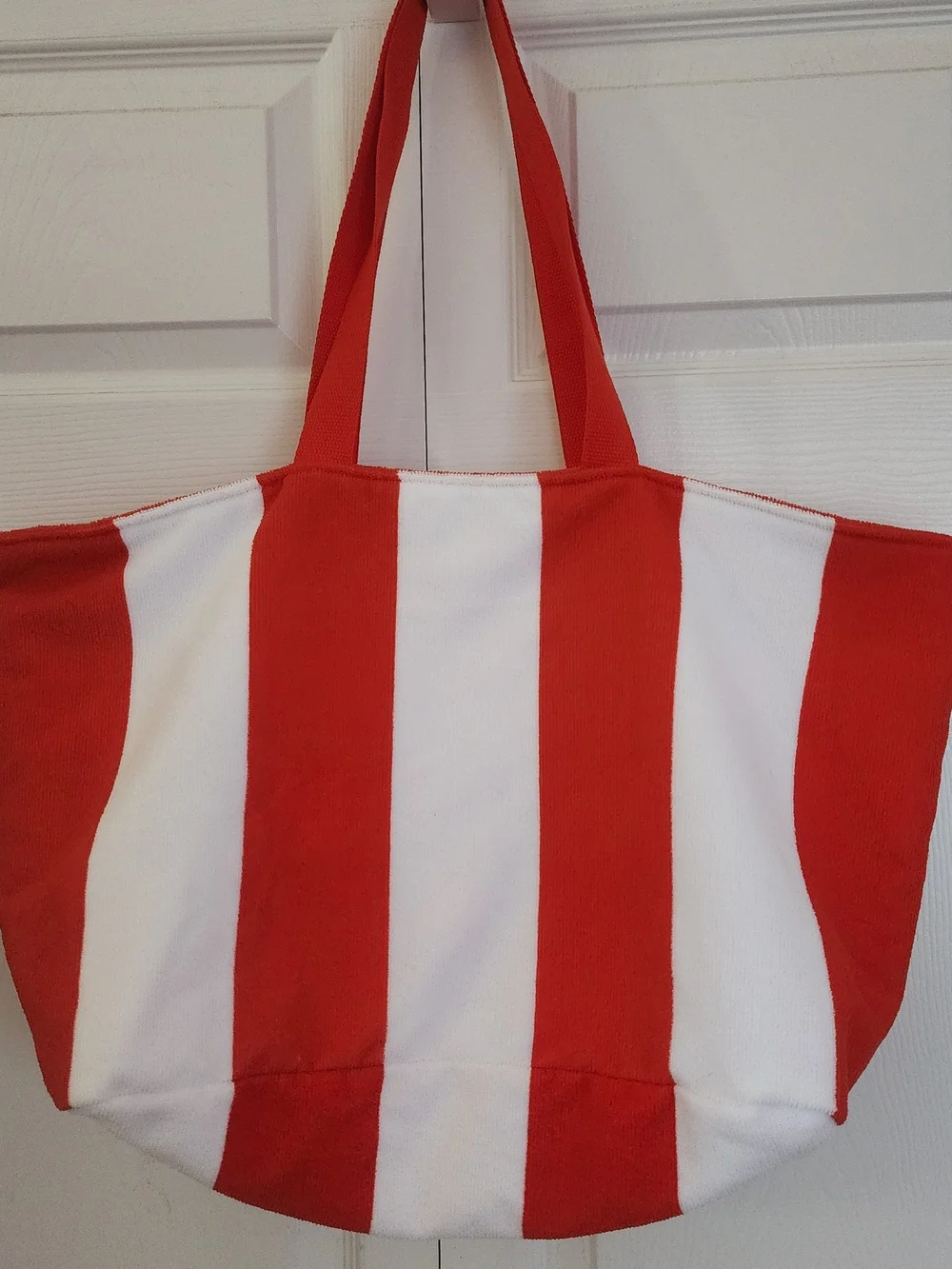 Lancome Orange/Red White Striped Terrycloth Towel Beach Swim Tote Bag